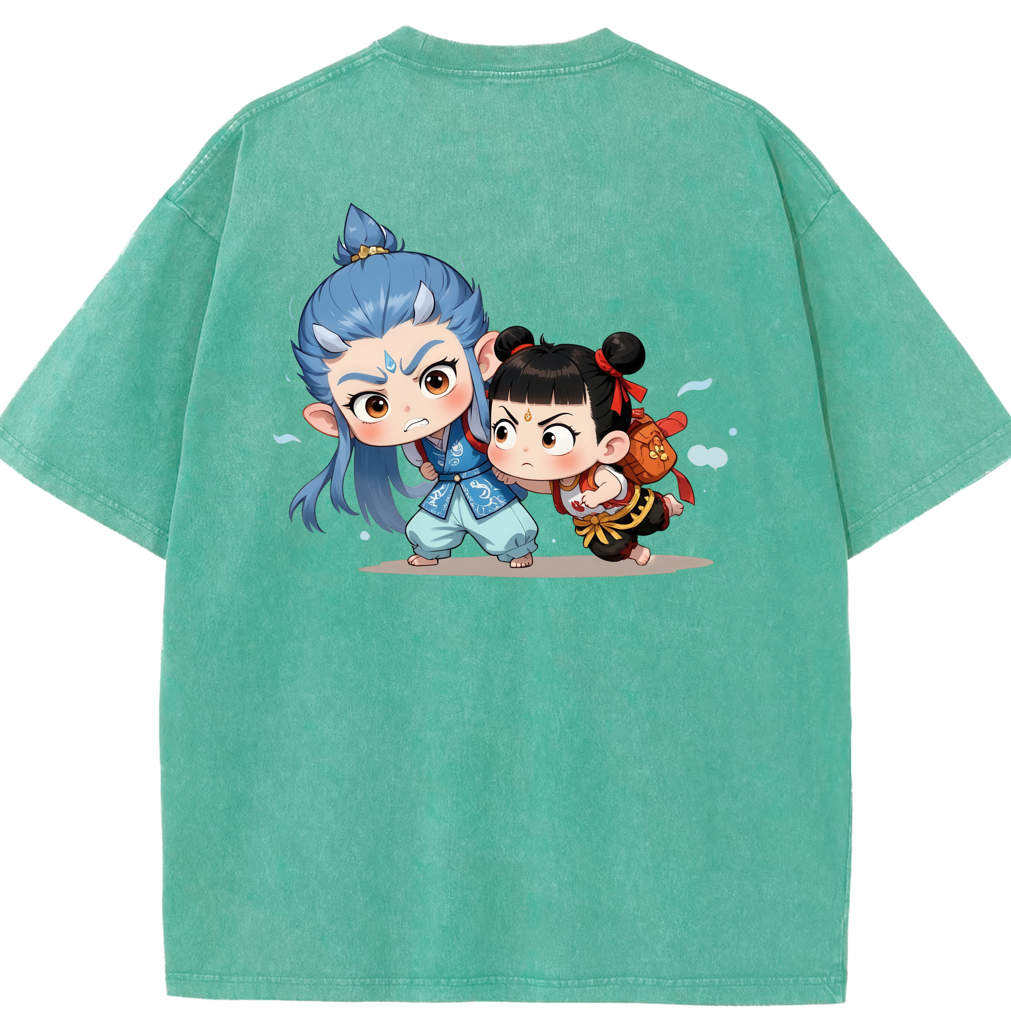 （画像用） Ne Zha 2 ナタ 魔童の大暴れ 綿100% ヴィンテージ風 半袖Tシャツ（背面プリント）
